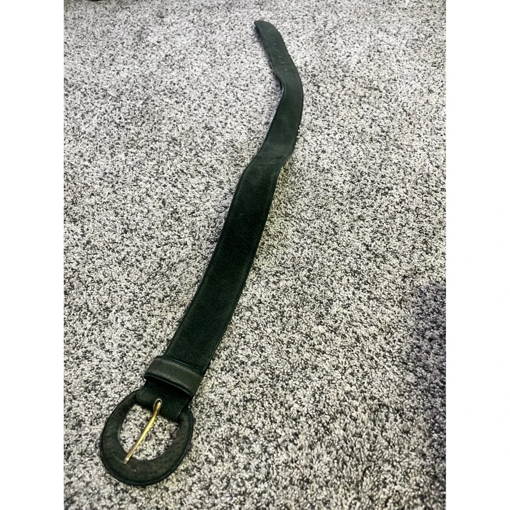 Amanda Smith Vintage Dark Green Suede Leather Wide Waist Belt Medium Gold Buckle
